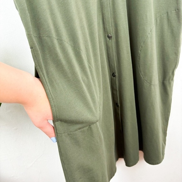 J. Jill Green Button Front Pima Cotton Modal Blend Shirt Dress Sz M - Picture 7 of 9